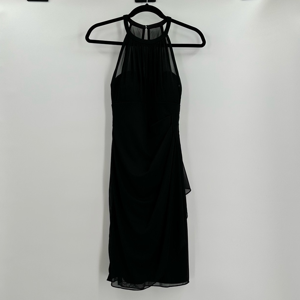 DAVID’S Bridal Black Elegant Halter Dress w/Layers of Sheer Fabric Women’s Sz 2